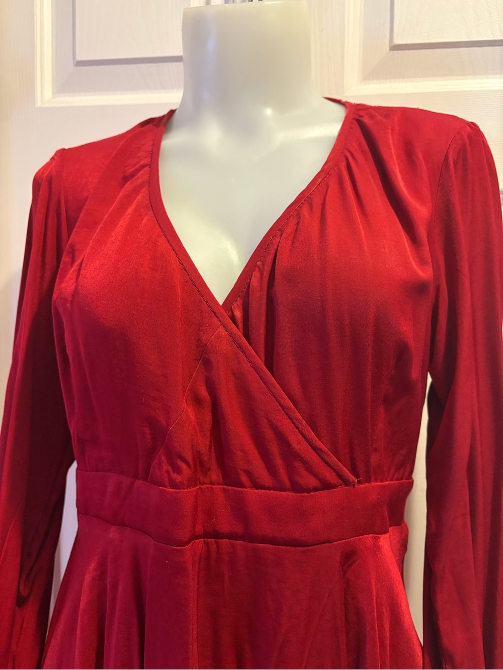 Petal & Pup Red Long-Sleeve Wrap Midi Dress, Sz 12, fits smaller. - Picture 2 of 15